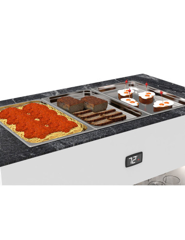 Buffet chaud Bain Marie 3 bacs GN 1/1 Profondeur 65  Sayl - BUB65E -maintien à chaud