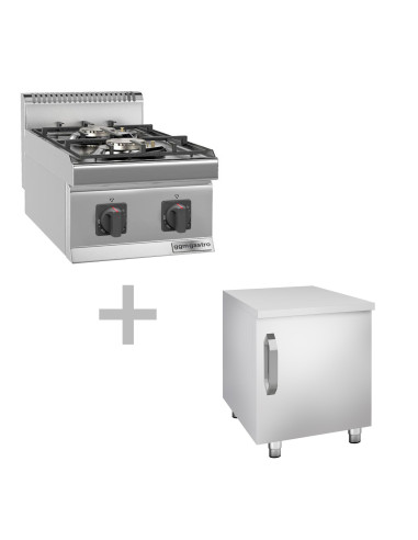 Cuisinière à gaz - 7 kW - 2 brûleurs - incl. soubassement avec 1 porte | GGM -GHK46-E-UBK46-E