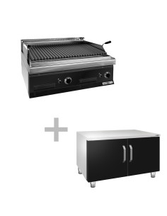 Grill à gaz à pierre de lave - 14 kW - Grille inclinable - Soubassement avec 2 portes incl. | GGM -GLK873C-GK866T