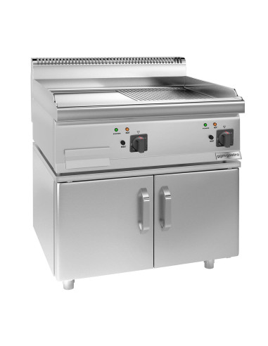 Plaque de cuisson électrique - 9 kW - Lisse & Rainurée- avec sous-structure à 2 portes | GGM -EBGK66-E-UBK66-E