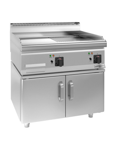 Plaque de cuisson électrique - 7,1 kW - Lisse et rainurée - avec sous-structure à 2 portes | GGM -EBGK800-E-UBK800-E