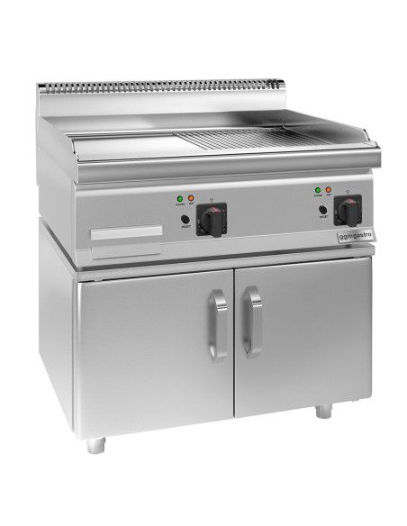 Plaque de cuisson électrique - 7,1 kW - Lisse et rainurée - avec sous-structure à 2 portes | GGM -EBGK800-E-UBK800-E