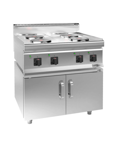 Cuisinière électrique - 9,2 kW - 4 plaques rondes - incl. soubassement avec 2 portes | GGM -EHK800-E-UBK800-E