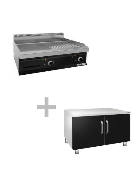 Plaque de cuisson électrique - 7,1 kW - Lisse & Rainurée - avec sous-structure à 2 portes | GGM -EGK873MGG-GK866T