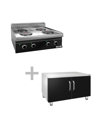 Cuisinière électrique - 9,2 kW - 4 plaques rondes - incl. soubassement avec 2 portes | GGM -EHK873E-GK866T