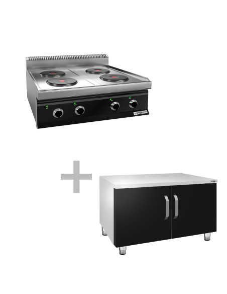 Cuisinière électrique - 9,2 kW - 4 plaques rondes - incl. soubassement avec 2 portes | GGM -EHK873E-GK866T