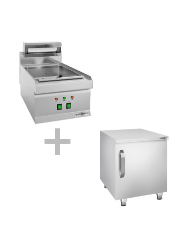 Chauffe-frites - 1,2 kW - 1x GN 1/1 - incl. soubassement avec 1 porte | GGM -FWK400-EN-UBK400-E
