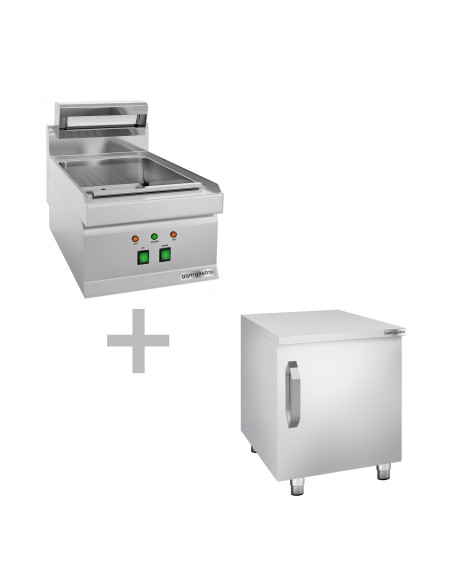 Chauffe-frites - 1,2 kW - 1x GN 1/1 - incl. soubassement avec 1 porte | GGM -FWK400-EN-UBK400-E