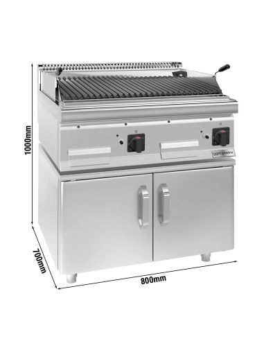 Grill à gaz à pierre de lave - 14 kW - Grille inclinable - Soubassement avec 2 portes - Mario 700 | GGM -GLGK800-E-UBK800-E