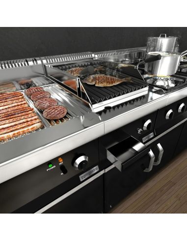Grill à gaz à pierre de lave - 14 kW - Grille inclinable - Soubassement avec 2 portes incl.- Mario 700 | GGM -GLK873C-GK866T