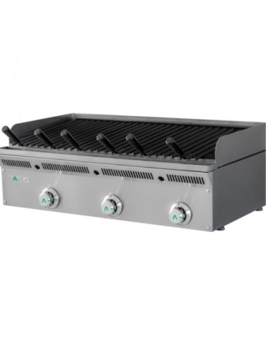 Grill pierre de lave à gaz grille en acier bleui 3 grilles Mainho ELB