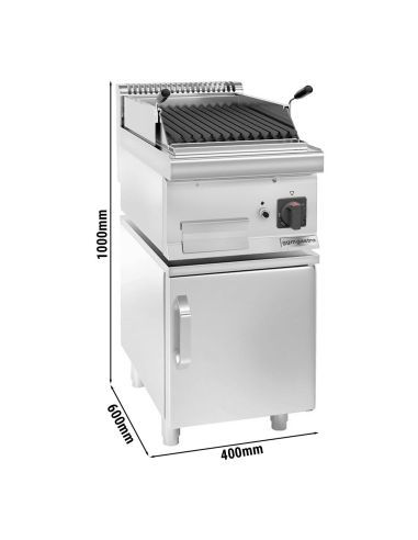 Grill à gaz à pierre de lave - 5,5 kW - Grille inclinable - Soubassement avec 1 porte inclus- Mario 600 |GGM -GLGK46-E-UBK46-E