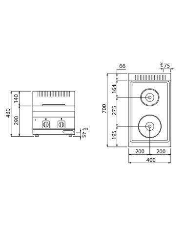 Cuisinière électrique - 4,6 kW - 2 Plaques Rondes- Mario 700 | GGM -EHK400-E