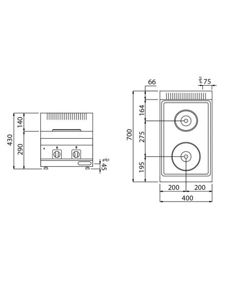 Cuisinière électrique - 4,6 kW - 2 Plaques Rondes- Mario 700 | GGM -EHK400-E