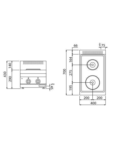 Cuisinière électrique - 4,6 kW - 2 plaques rondes- Mario 700 | GGM -EHK473E