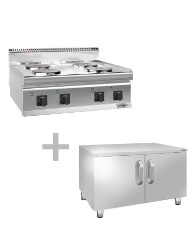 Cuisinière électrique - 9,2 kW - 4 plaques rondes - incl. soubassement avec 2 portes- Mario 700 | GGM -EHK800-E-UBK800-E