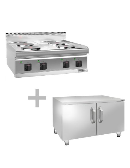 Cuisinière électrique - 9,2 kW - 4 plaques rondes - incl. soubassement avec 2 portes- Mario 700 | GGM -EHK800-E-UBK800-E
