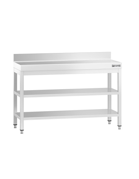 Table Inox de travail Premium avec Dosseret et 2 Étagères - Profondeur 800 mm