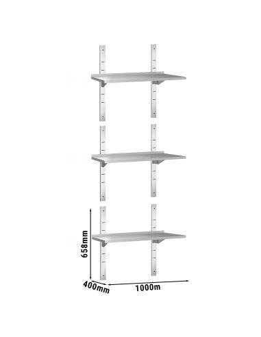 Etagères murales en inox 3 niveaux Profondeur 400 mm