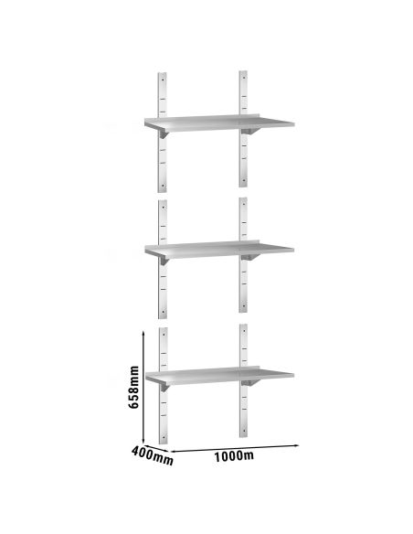 Etagères murales en inox 3 niveaux Profondeur 400 mm