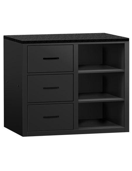 Comptoir-caisse MADRID - 1000 mm - Plateau de travail en marbre noir - Noir mat | GGM
