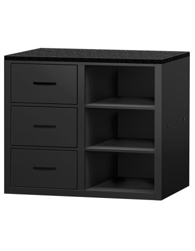 Comptoir-caisse MADRID - 1000 mm - Plateau de travail en marbre noir - Noir mat | GGM