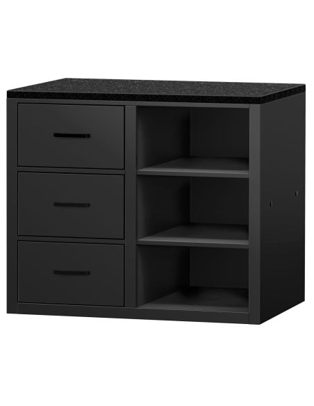Comptoir-caisse MADRID - 1000 mm - Plateau de travail en marbre noir - Noir mat | GGM