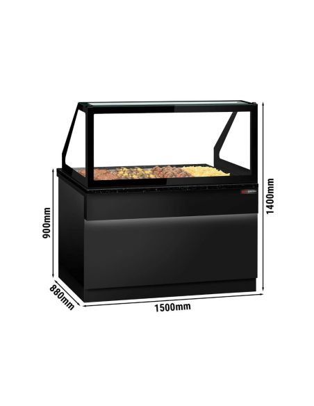 Comptoir chauffant - TORONTO - 1500mm - Noir - 4x GN 1/1 - Plateau de travail en granit noir