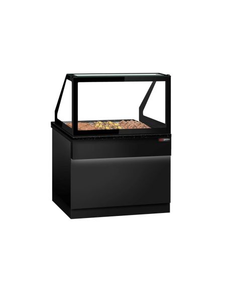 Comptoir chauffant - TORONTO - 1250mm - Noir - 3x GN 1/1 - Plateau de travail en granit noir