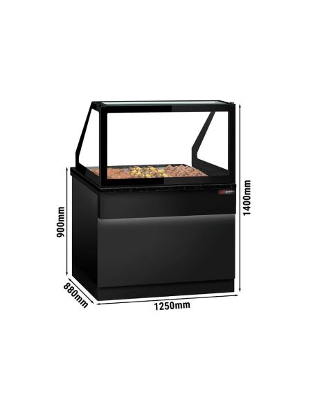 Comptoir chauffant - TORONTO - 1250mm - Noir - 3x GN 1/1 - Plateau de travail en granit noir