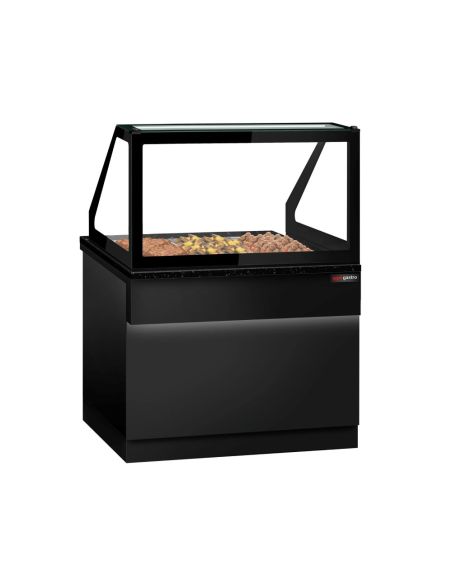 Comptoir chauffant - TORONTO - 1250mm - Noir - 3x GN 1/1 - Plateau de travail en granit noir
