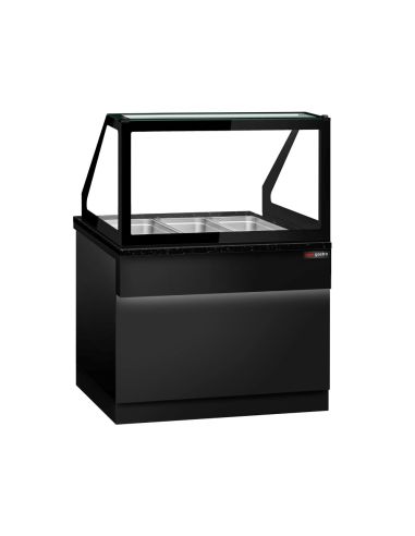 Comptoir chauffant - TORONTO - 1250mm - Noir - 3x GN 1/1 - Plateau de travail en granit noir