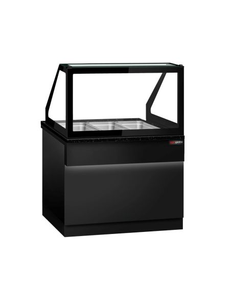 Comptoir chauffant - TORONTO - 1250mm - Noir - 3x GN 1/1 - Plateau de travail en granit noir