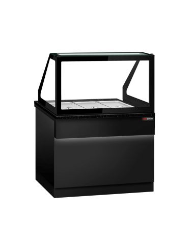 Comptoir chauffant - TORONTO - 1250mm - Noir - 3x GN 1/1 - Plateau de travail en granit noir