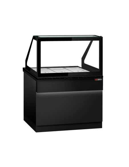 Comptoir chauffant - TORONTO - 1250mm - Noir - 3x GN 1/1 - Plateau de travail en granit noir