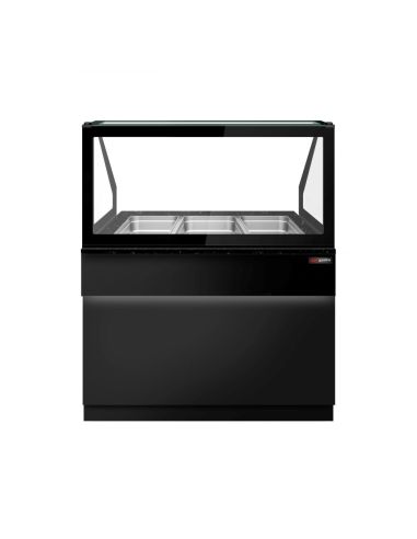 Comptoir chauffant - TORONTO - 1250mm - Noir - 3x GN 1/1 - Plateau de travail en granit noir