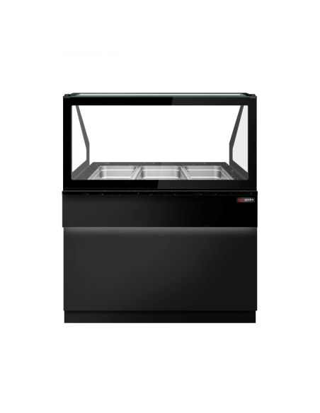 Comptoir chauffant - TORONTO - 1250mm - Noir - 3x GN 1/1 - Plateau de travail en granit noir