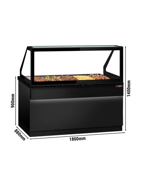 Comptoir chauffant - TORONTO - 1800mm - Noir - 5x GN 1/1 - Plateau de travail en granit noir