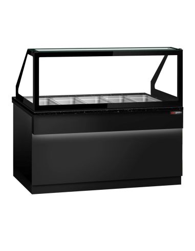 Comptoir chauffant - TORONTO - 1800mm - Noir - 5x GN 1/1 - Plateau de travail en granit noir