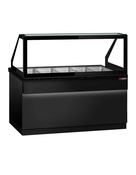Comptoir chauffant - TORONTO - 1800mm - Noir - 5x GN 1/1 - Plateau de travail en granit noir
