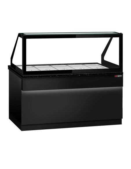 Comptoir chauffant - TORONTO - 1800mm - Noir - 5x GN 1/1 - Plateau de travail en granit noir