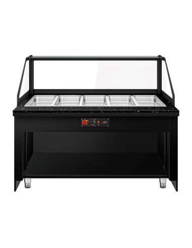 Comptoir chauffant - TORONTO - 1800mm - Noir - 5x GN 1/1 - Plateau de travail en granit noir