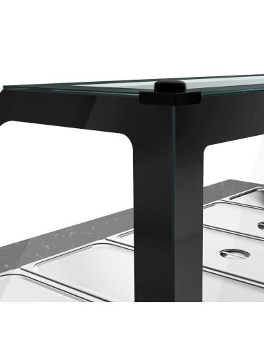 Comptoir chauffant - TORONTO - 1800mm - Noir - 5x GN 1/1 - Plateau de travail en granit noir