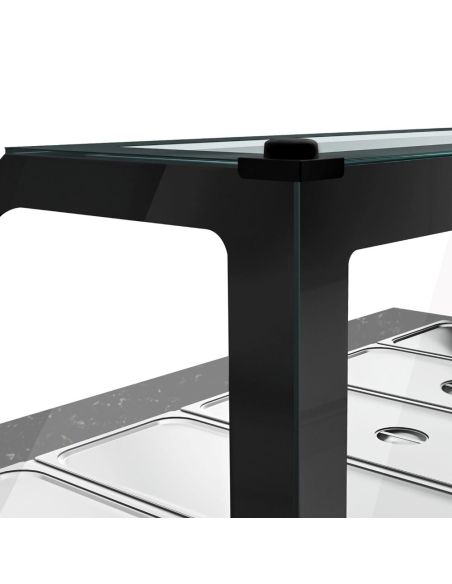 Comptoir chauffant - TORONTO - 1800mm - Noir - 5x GN 1/1 - Plateau de travail en granit noir