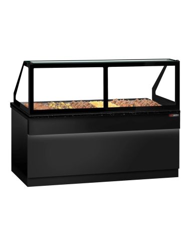 Comptoir chauffant - TORONTO - 2100mm - Noir - 6x GN 1/1 - Plateau de travail en granit noir