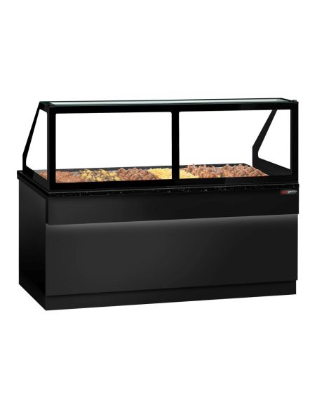 Comptoir chauffant - TORONTO - 2100mm - Noir - 6x GN 1/1 - Plateau de travail en granit noir