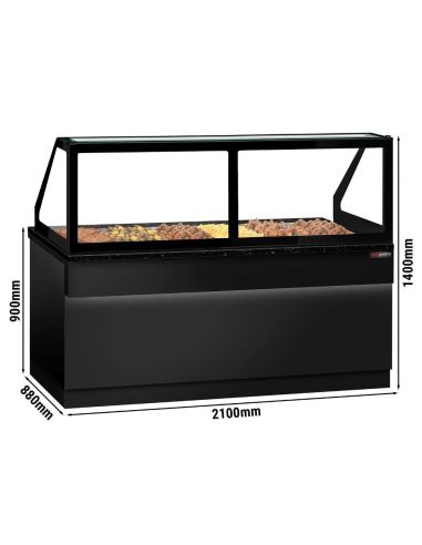 Comptoir chauffant - TORONTO - 2100mm - Noir - 6x GN 1/1 - Plateau de travail en granit noir
