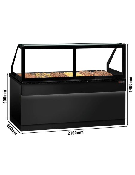Comptoir chauffant - TORONTO - 2100mm - Noir - 6x GN 1/1 - Plateau de travail en granit noir