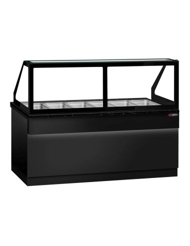Comptoir chauffant - TORONTO - 2100mm - Noir - 6x GN 1/1 - Plateau de travail en granit noir