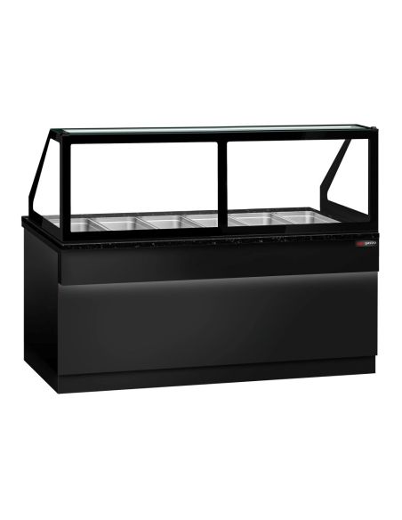Comptoir chauffant - TORONTO - 2100mm - Noir - 6x GN 1/1 - Plateau de travail en granit noir